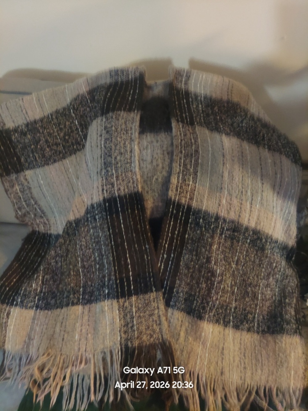 Cozy Striped Fringe Wrap Scarf - Black & Cream